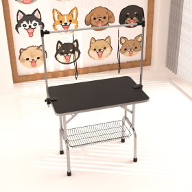 Professional Dog Pet Grooming Table Large Adjustable Heavy Duty Portable w/Arm & Noose & Mesh Tray (Color: as Pic)
